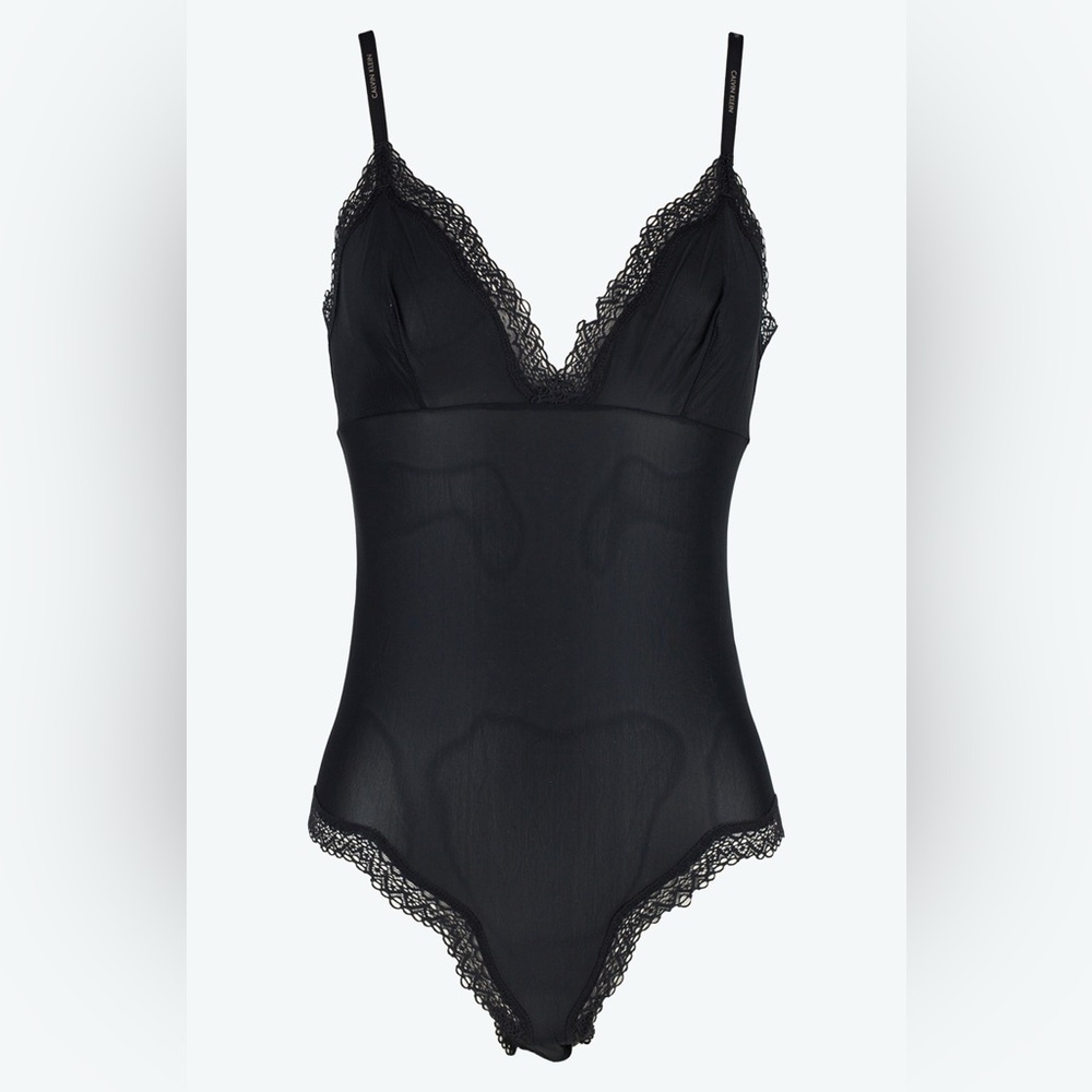 Calvin Klein Black Lace-Trim V-Neck Bodysuit